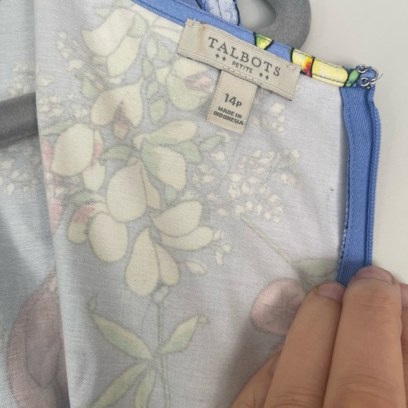 Talbots Fit and Flare Floral Blue Yellow Pink Sleeveless Womens Dress Size 14p - Picture 7 of 7